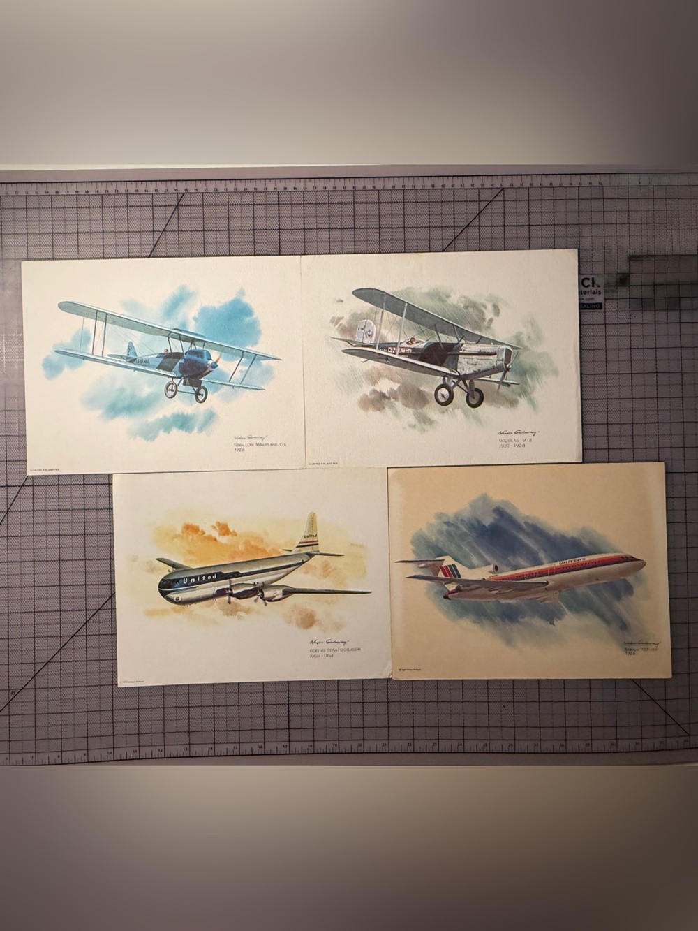 Vintage UNITED AIRLINES Collectors Series  Lithographs Signed by Artist